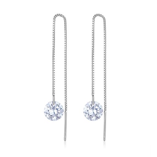 Cercei din argint White Crystal Long Chain-Cercei >> Cercei din argint