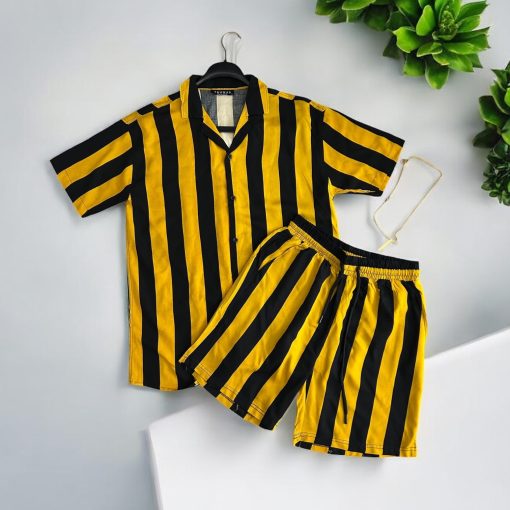 Compleu de vara camasa cu imprimeu + pantaloni galben 13276 79-Recent adaugate