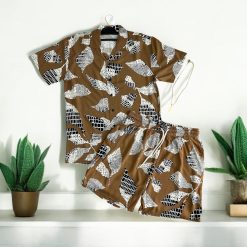 Compleu de vara camasa cu imprimeu + pantaloni maro 13277-Recent adaugate