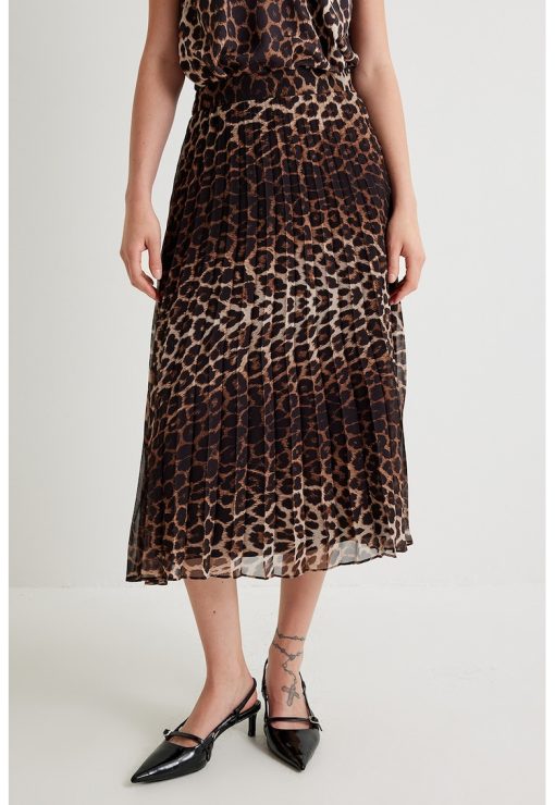 Fusta cu animal print si pliuri-FEMEI/IMBRACAMINTE/Fuste-IMBRACAMINTE/Fuste
