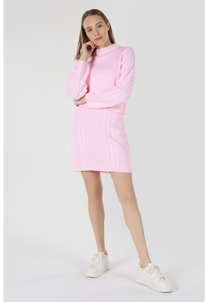 Fusta dreapta din tricot cu model torsade-FEMEI/IMBRACAMINTE/Fuste-IMBRACAMINTE/Fuste