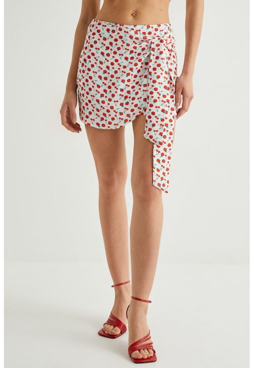 Fusta-pantalon cu croiala petrecuta si model cu fructe-FEMEI/IMBRACAMINTE/Pantaloni si colanti-IMBRACAMINTE/Pantaloni si colanti