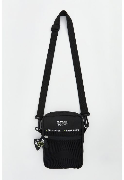Geanta crossbody din material textil cu buzunar cu fermoar-BAIETI/GENTI SI ACCESORII/Rucsacuri-GENTI SI ACCESORII/Rucsacuri