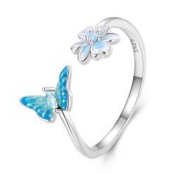 Inel reglabil din argint Butterfly Imperfect Flower-Inele >> Inele reglabile