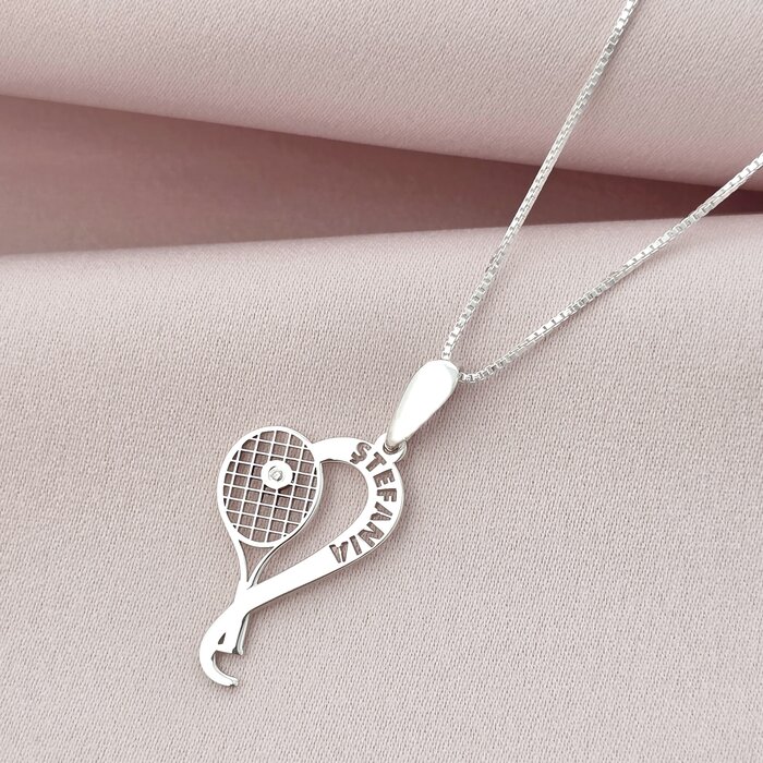Lantisor Racheta de tenis si minge - nume personalizat Argint 925 - cu Diamant natural-Toate >> Argint 925 >> Lantisoare Argint >> Noutati