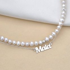Lantisor cu Perle - Nume melodios - Model 2 straturi cu sirag perle si lantisor cu numele tau - Argint 925-Colectii >> Comori Perlate >> Promoții