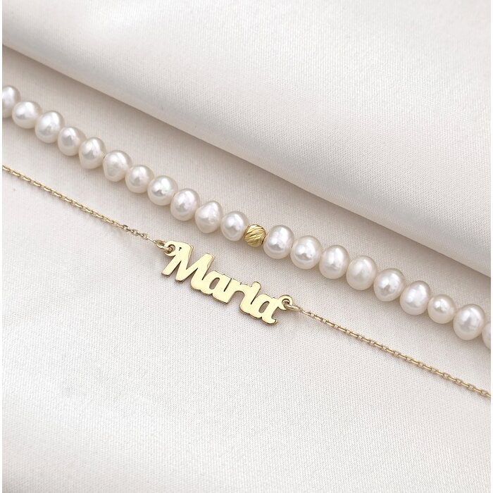 Lantisor cu Perle - Nume melodios - Model 2 straturi cu sirag perle si lantisor cu numele tau - Argint 925 placat cu Aur Galben 18K-Colectii >> Comori Perlate >> Promoții
