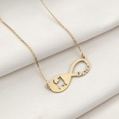 Lantisor personalizat - Infinite love - Pandantiv cu silueta de pisica si cu nume personalizat - Argint 925 placat cu Aur Galben 18K-Toate >> Argint 925 >> Lantisoare Argint >> Noutati