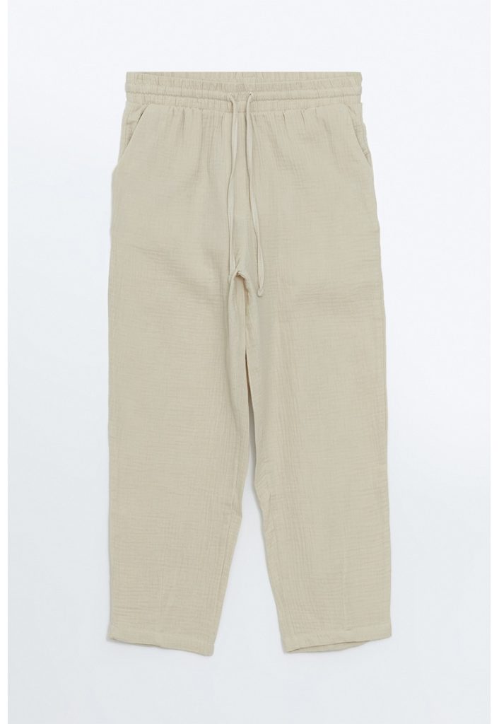 Pantaloni crop cu snur de ajustare si croiala dreapta-FEMEI/IMBRACAMINTE/Pantaloni si colanti-IMBRACAMINTE/Pantaloni si colanti