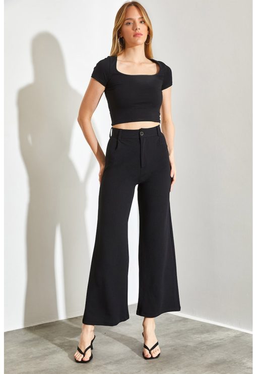 Pantaloni crop evazati-FEMEI/IMBRACAMINTE/Pantaloni si colanti-IMBRACAMINTE/Pantaloni si colanti