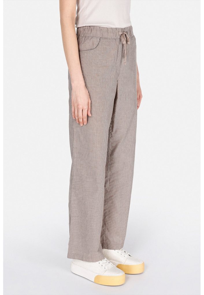 Pantaloni cu talie inalta - model in dungi si snururi de ajustare-FEMEI/IMBRACAMINTE/Pantaloni si colanti-IMBRACAMINTE/Pantaloni si colanti