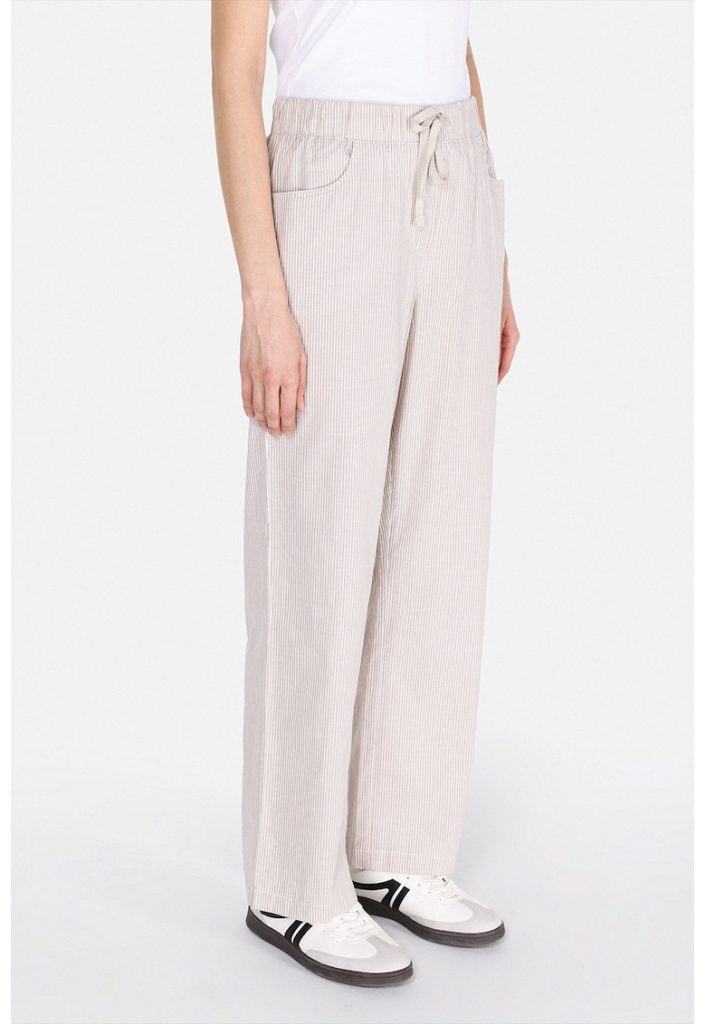 Pantaloni cu talie inalta - model in dungi si snururi de ajustare-FEMEI/IMBRACAMINTE/Pantaloni si colanti-IMBRACAMINTE/Pantaloni si colanti