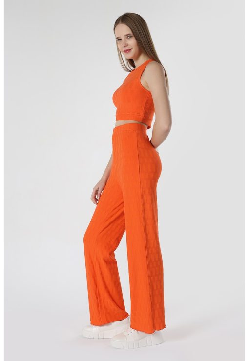 Pantaloni cu talie inalta si aspect texturat-FEMEI/IMBRACAMINTE/Pantaloni si colanti-IMBRACAMINTE/Pantaloni si colanti