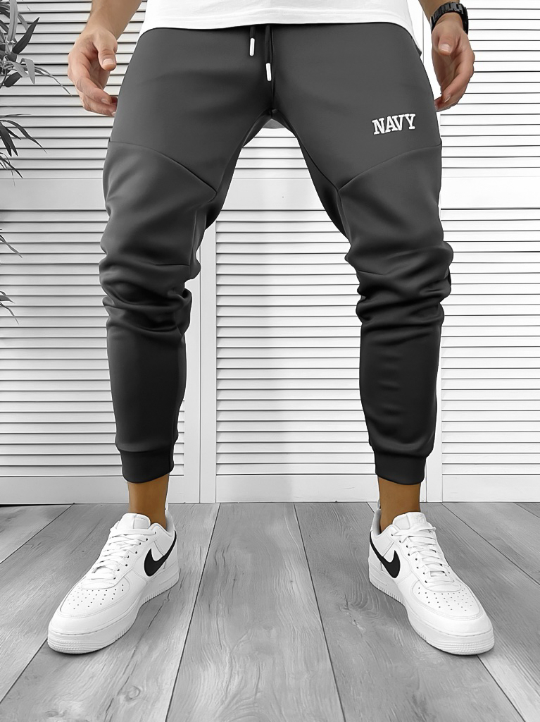 Pantaloni de trening gri inchis  silon   conici 12376 D3-4.1-Pantaloni > Pantaloni de trening