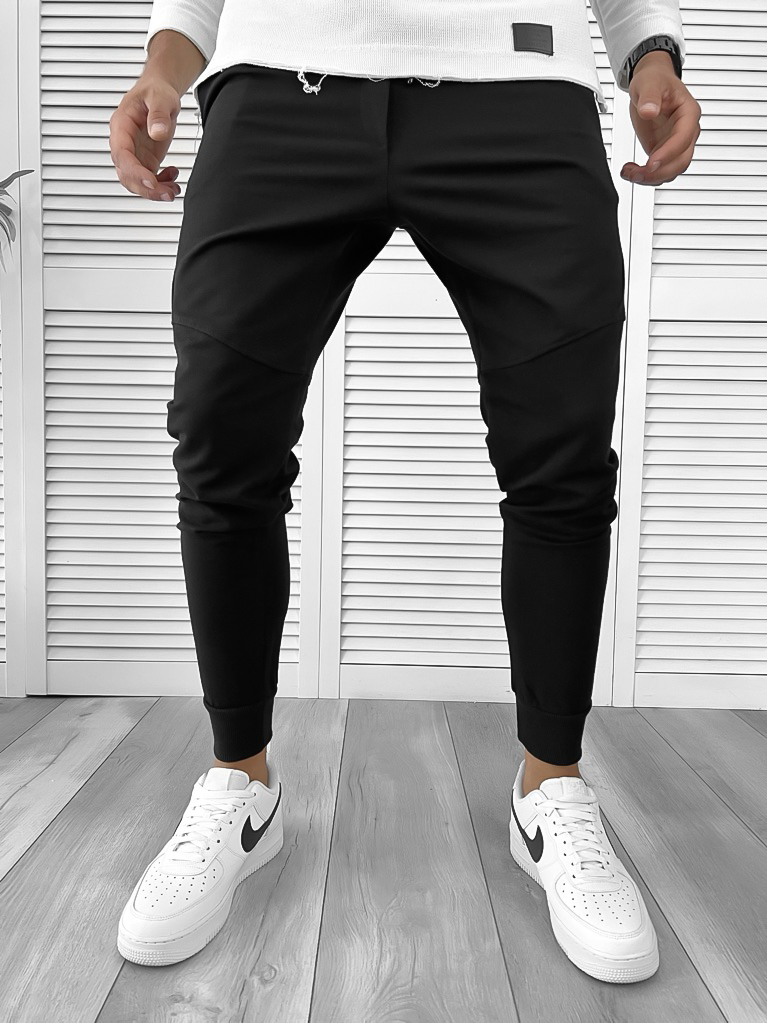 Pantaloni de trening negri conici 12112 D3-4.1-Pantaloni > Pantaloni de trening