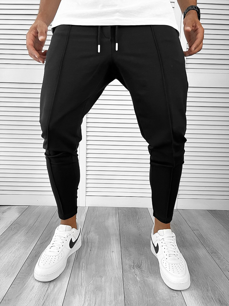Pantaloni de trening negri conici 12166 D2-4.2.3-Pantaloni > Pantaloni de trening