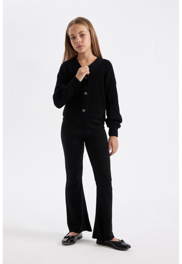 Pantaloni evazati tricotati fin - cu talie inalta-FETE/IMBRACAMINTE/Blugi-IMBRACAMINTE/Blugi