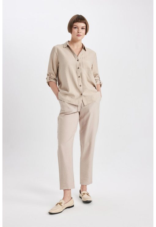 Pantaloni relaxed fit cu snur de ajustare in talie-FEMEI/IMBRACAMINTE/Pantaloni si colanti-IMBRACAMINTE/Pantaloni si colanti