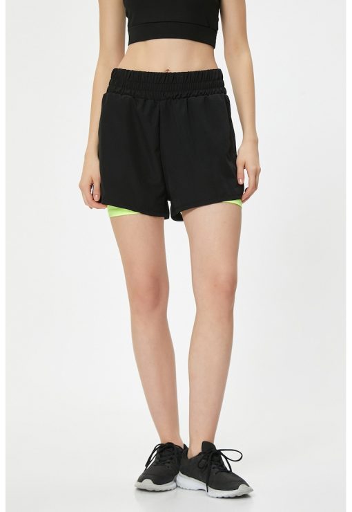 Pantaloni scurti cu talie inalta si aspect 2in1-FEMEI/IMBRACAMINTE/Pantaloni si colanti-IMBRACAMINTE/Pantaloni si colanti