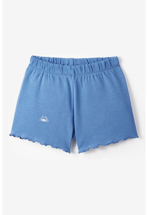 Pantaloni scurti cu terminatie valurita si detaliu cu broderie discreta-FETE/IMBRACAMINTE/Sorturi-IMBRACAMINTE/Sorturi