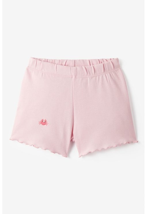 Pantaloni scurti cu terminatie valurita si detaliu cu broderie discreta-FETE/IMBRACAMINTE/Sorturi-IMBRACAMINTE/Sorturi