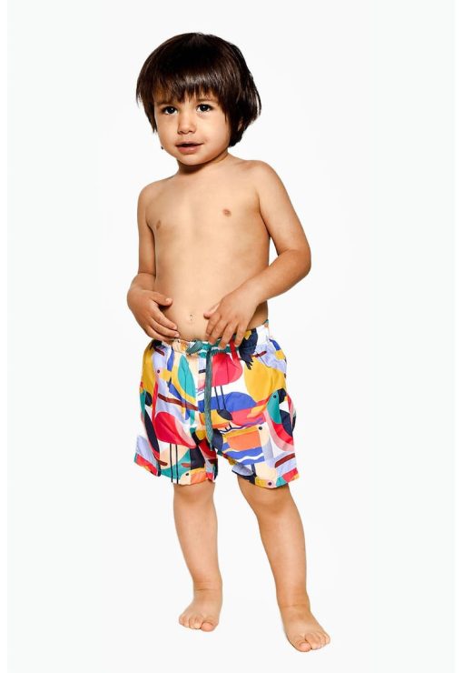 Pantaloni scurti de baie cu model colorblock si talie ajustabila-BAIETI/IMBRACAMINTE/Costume de baie-IMBRACAMINTE/Costume de baie