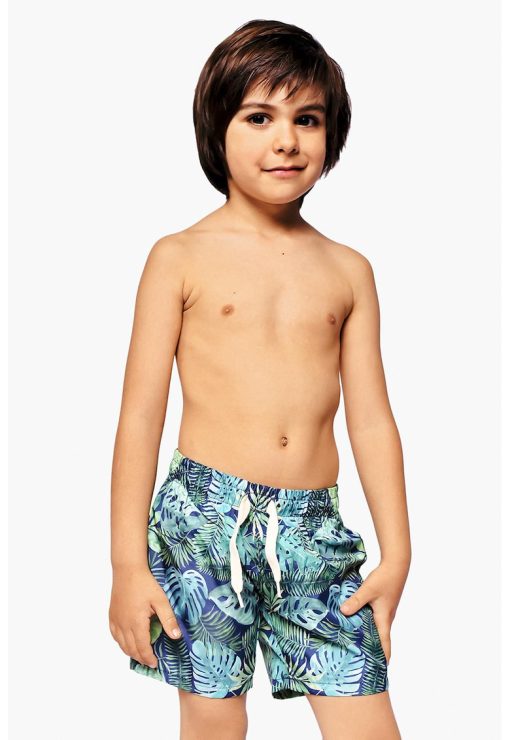 Pantaloni scurti de baie cu model tropical-BAIETI/IMBRACAMINTE/Costume de baie-IMBRACAMINTE/Costume de baie