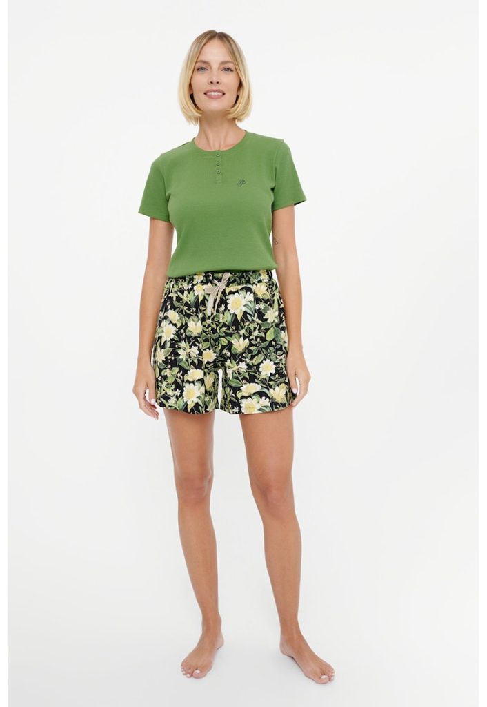 Pantaloni scurti de pijama din bumbac cu model floral-FEMEI/IMBRACAMINTE/Pijamale si halate de baie-IMBRACAMINTE/Pijamale si halate de baie