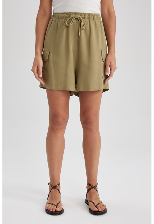 Pantaloni scurti din amestec de in cu snur de ajustare-FEMEI/IMBRACAMINTE/Pantaloni si colanti-IMBRACAMINTE/Pantaloni si colanti