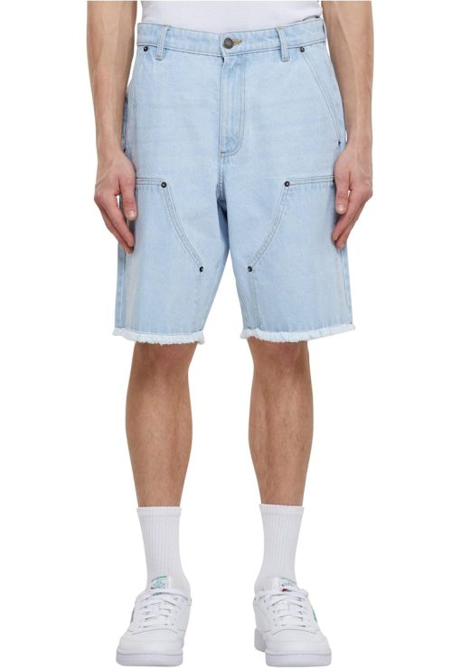Pantaloni scurti din denim cu terminatii nefinisate-BARBATI/IMBRACAMINTE/Blugi-IMBRACAMINTE/Blugi