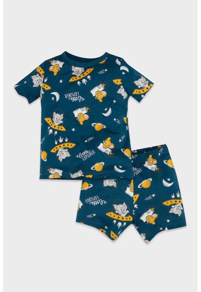 Pijama cu imprimeu grafic si pantaloni scurti-BAIETI/IMBRACAMINTE/Pijamale si halate de baie-IMBRACAMINTE/Pijamale si halate de baie