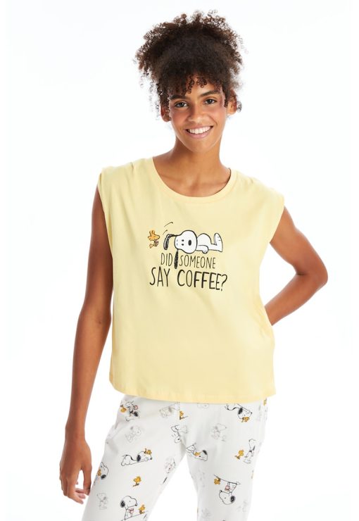 Pijama cu pantaloni lungi si model grafic-FEMEI/IMBRACAMINTE/Pijamale si halate de baie-IMBRACAMINTE/Pijamale si halate de baie
