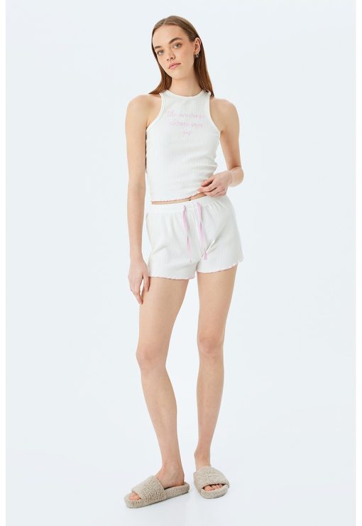 Pijama cu pantaloni scurti - cordon in talie si model striat-FEMEI/IMBRACAMINTE/Pijamale si halate de baie-IMBRACAMINTE/Pijamale si halate de baie
