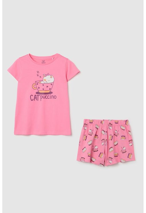 Pijama cu pantaloni scurti si imprimeu-FETE/IMBRACAMINTE/Pijamale si halate de baie-IMBRACAMINTE/Pijamale si halate de baie
