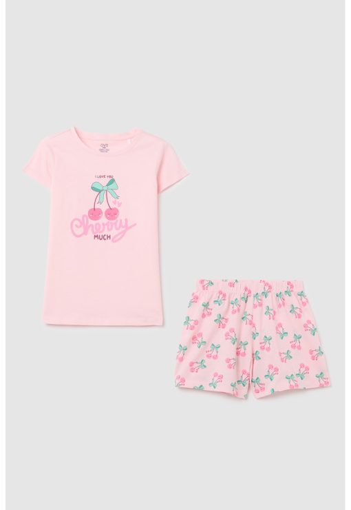 Pijama cu pantaloni scurti si imprimeu grafic-FETE/IMBRACAMINTE/Pijamale si halate de baie-IMBRACAMINTE/Pijamale si halate de baie