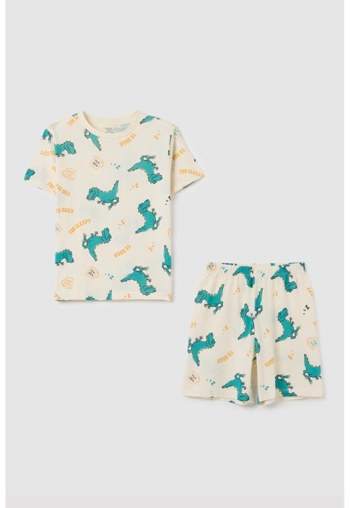 Pijama scurta cu imprimeu cu dinozaur-BAIETI/IMBRACAMINTE/Pijamale si halate de baie-IMBRACAMINTE/Pijamale si halate de baie