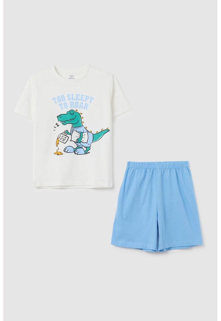 Pijama scurta cu imprimeu cu dinozaur-BAIETI/IMBRACAMINTE/Pijamale si halate de baie-IMBRACAMINTE/Pijamale si halate de baie