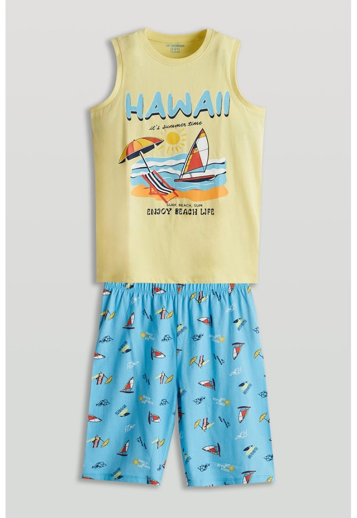 Pijama scurta de bumbac cu imprimeu-BAIETI/IMBRACAMINTE/Pijamale si halate de baie-IMBRACAMINTE/Pijamale si halate de baie