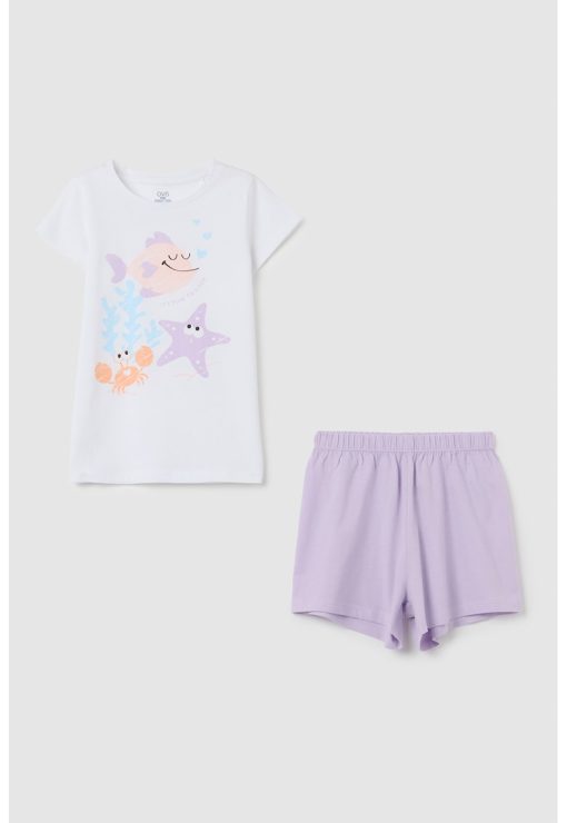 Pijama scurta din bumbac cu imprimeu grafic-FETE/IMBRACAMINTE/Pijamale si halate de baie-IMBRACAMINTE/Pijamale si halate de baie