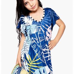 Rochie cu decolteu in V si imprimeu troopical-FETE/IMBRACAMINTE/Rochii-IMBRACAMINTE/Rochii