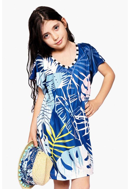Rochie cu decolteu in V si imprimeu troopical-FETE/IMBRACAMINTE/Rochii-IMBRACAMINTE/Rochii