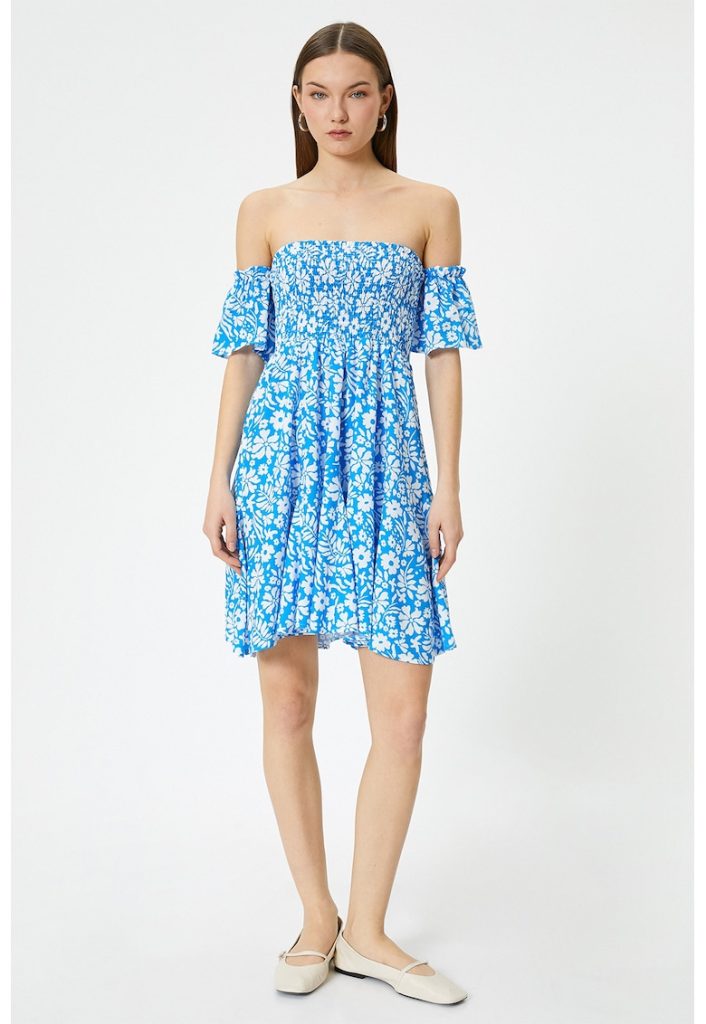 Rochie cu decolteu pe umeri si model floral-FEMEI/IMBRACAMINTE/Rochii-IMBRACAMINTE/Rochii