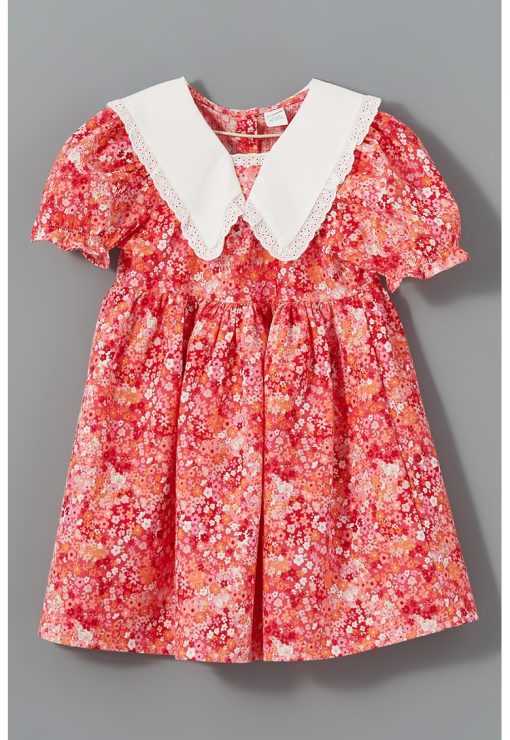 Rochie cu maneci scurte si imprimeu floral-FETE/IMBRACAMINTE/Rochii-IMBRACAMINTE/Rochii