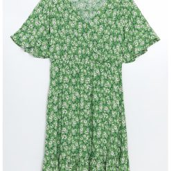Rochie cu volane si model floral-FEMEI/IMBRACAMINTE/Rochii-IMBRACAMINTE/Rochii