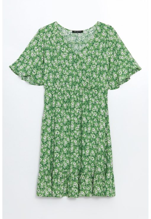 Rochie cu volane si model floral-FEMEI/IMBRACAMINTE/Rochii-IMBRACAMINTE/Rochii