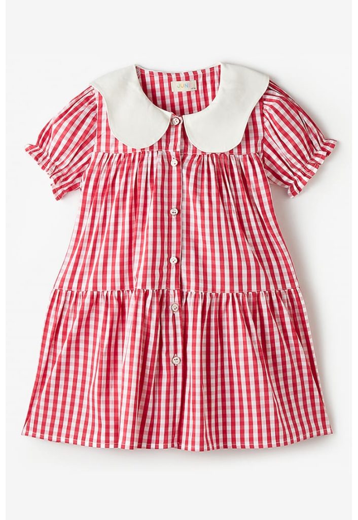 Rochie din amestec de bumbac in carouri cu guler rotund-FETE/IMBRACAMINTE/Rochii-IMBRACAMINTE/Rochii