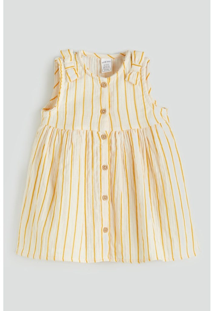 Rochie fara maneci cu model in dungi si nasturi-FETE/IMBRACAMINTE/Rochii-IMBRACAMINTE/Rochii