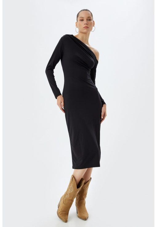 Rochie midi cu decolteu pe un umar-FEMEI/IMBRACAMINTE/Rochii-IMBRACAMINTE/Rochii