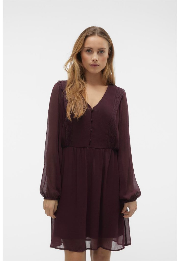 Rochie mini evazata cu insertii de dantela-FEMEI/IMBRACAMINTE/Rochii-IMBRACAMINTE/Rochii