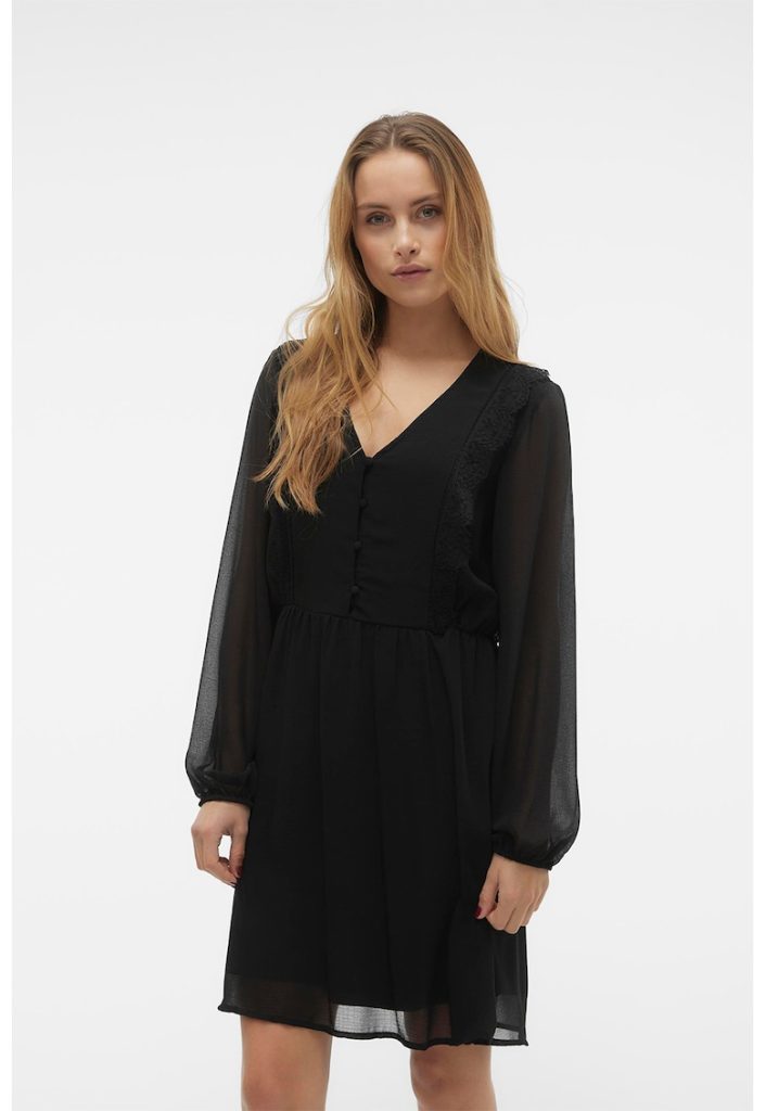 Rochie mini evazata cu insertii de dantela-FEMEI/IMBRACAMINTE/Rochii-IMBRACAMINTE/Rochii